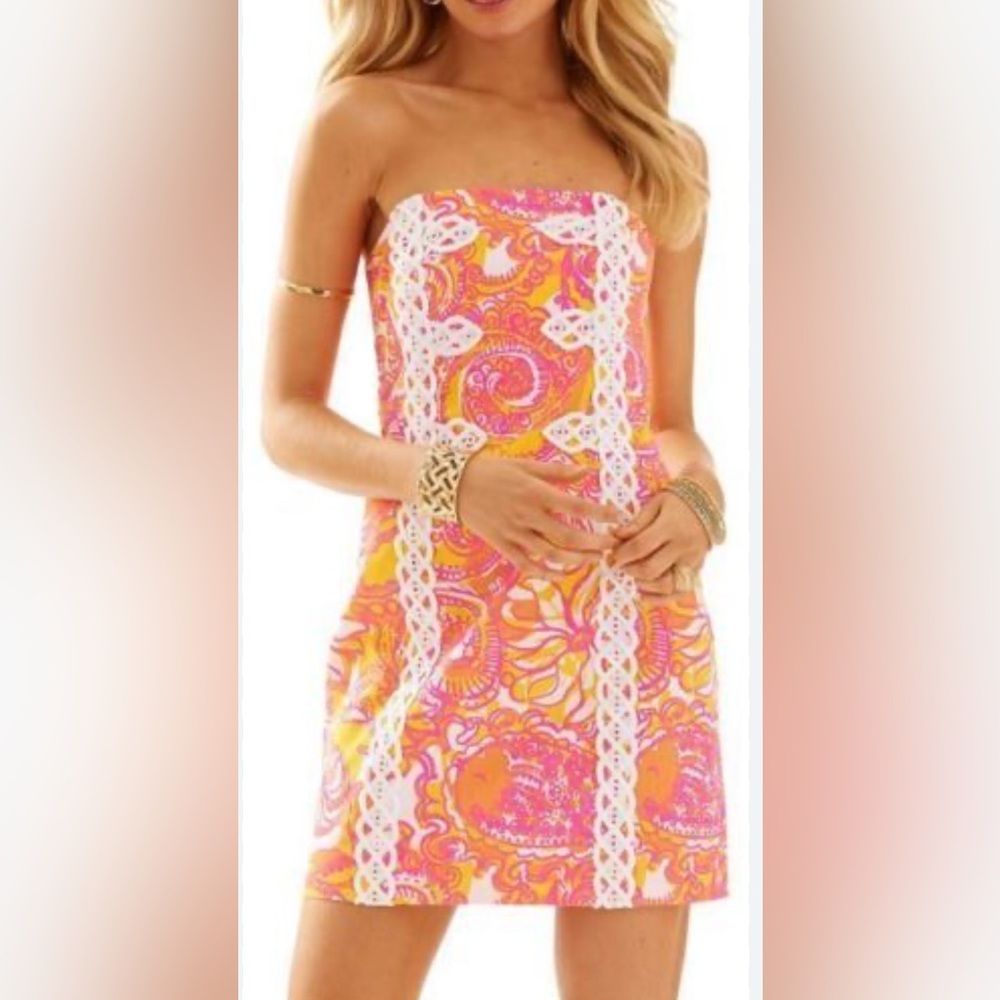 Lilly Pulitzer Strapless Mini Dress in Pink, Orange & White Paisley